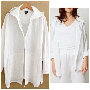 Eileen Fisher Linen Jacket Hooded Coastal Beach Quiet Luxury Resort Travel Boho